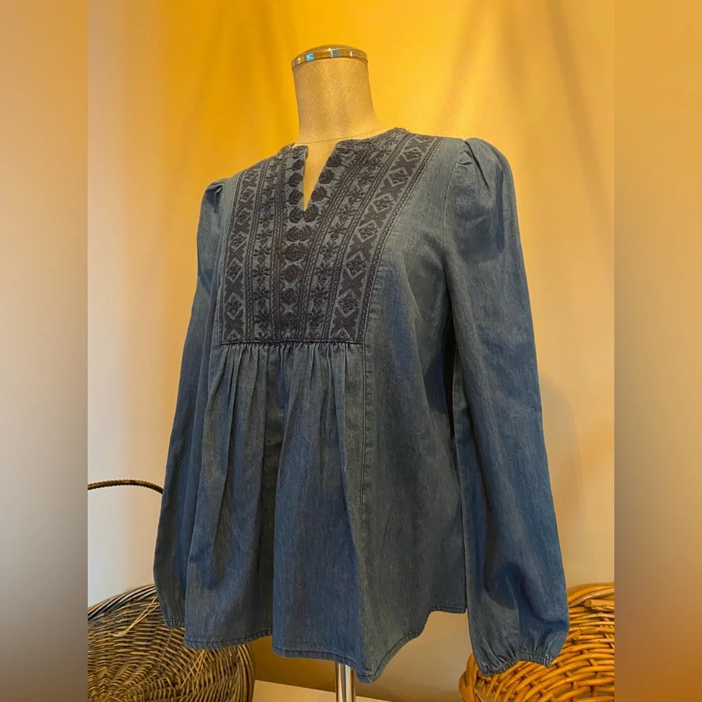 Falls Creek denim Navy Embroidered Blouse - Picture 2 of 11